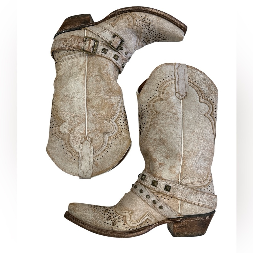 Dan Post Taupe Distressed Western Studded Ankle Boots